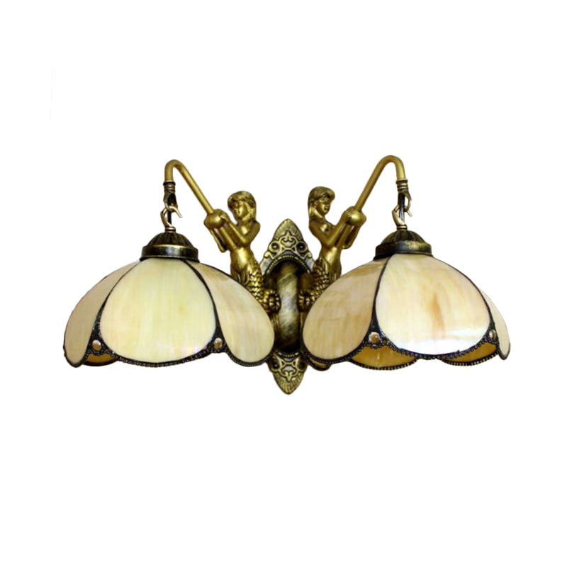 2 Lights Petal Sconce Lighting Tiffany Yellow Glass Sconce Light Fixture for Bedroom Clearhalo 'Industrial' 'Middle century wall lights' 'Tiffany wall lights' 'Tiffany' 'Wall Lamps & Sconces' 'Wall Lights' Lighting' 179645