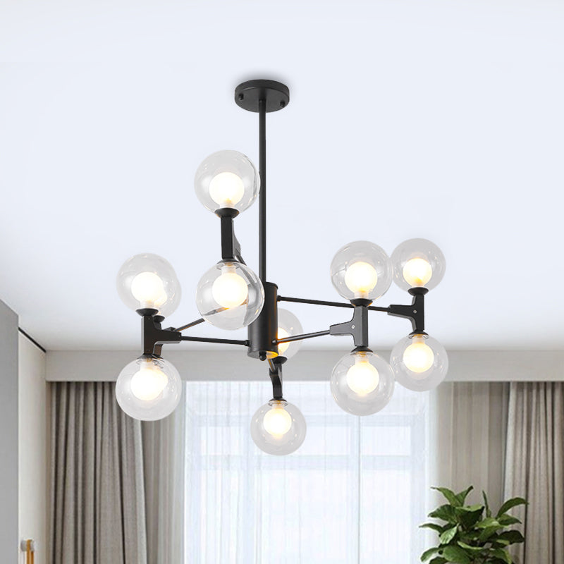 Modern Orb Shade Chandelier Amber/Cream Glass and Metal 12 Heads Pendant Lighting in Black/White for Restaurant Cafe Black Milk White Clearhalo 'Ceiling Lights' 'Chandeliers' 'Modern Chandeliers' 'Modern' Lighting' 1796491