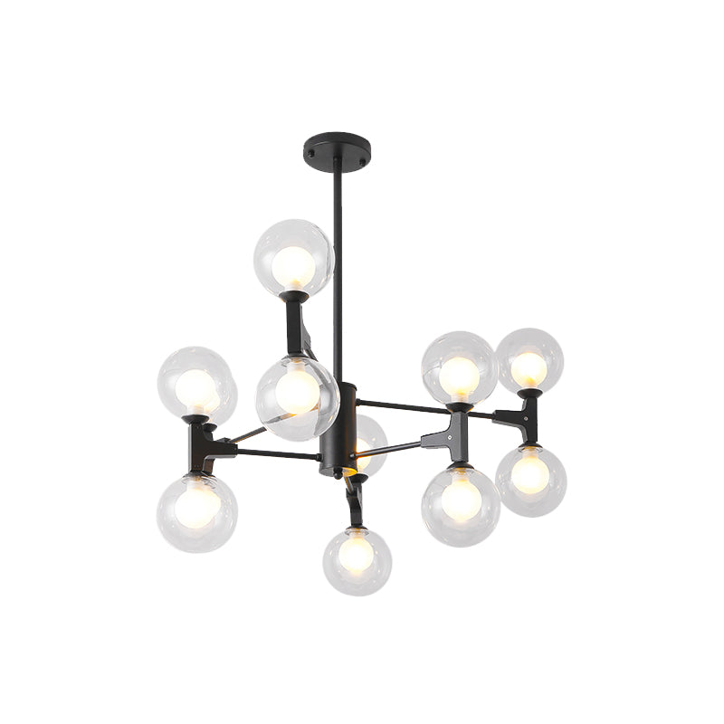 Modern Orb Shade Chandelier Amber/Cream Glass and Metal 12 Heads Pendant Lighting in Black/White for Restaurant Cafe Clearhalo 'Ceiling Lights' 'Chandeliers' 'Modern Chandeliers' 'Modern' Lighting' 1796494