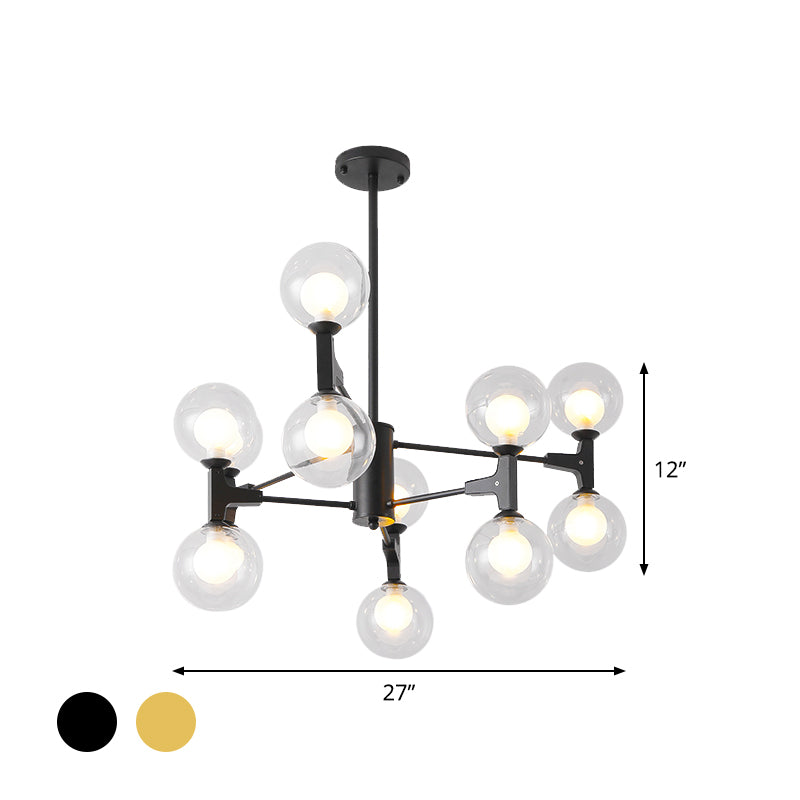 Modern Orb Shade Chandelier Amber/Cream Glass and Metal 12 Heads Pendant Lighting in Black/White for Restaurant Cafe Clearhalo 'Ceiling Lights' 'Chandeliers' 'Modern Chandeliers' 'Modern' Lighting' 1796495