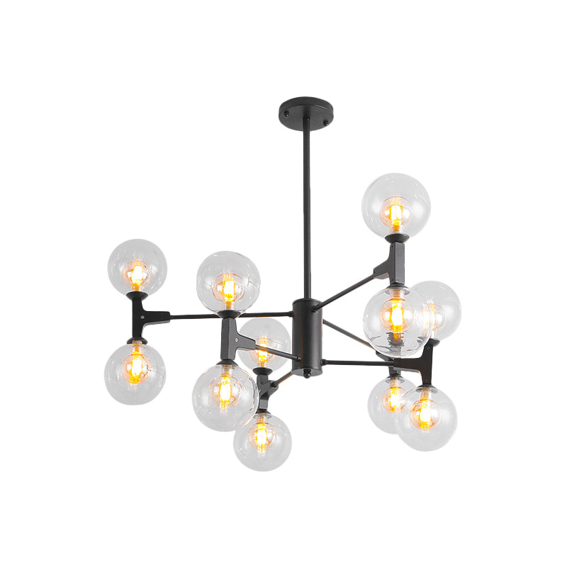 Modern Orb Shade Chandelier Amber/Cream Glass and Metal 12 Heads Pendant Lighting in Black/White for Restaurant Cafe Clearhalo 'Ceiling Lights' 'Chandeliers' 'Modern Chandeliers' 'Modern' Lighting' 1796503