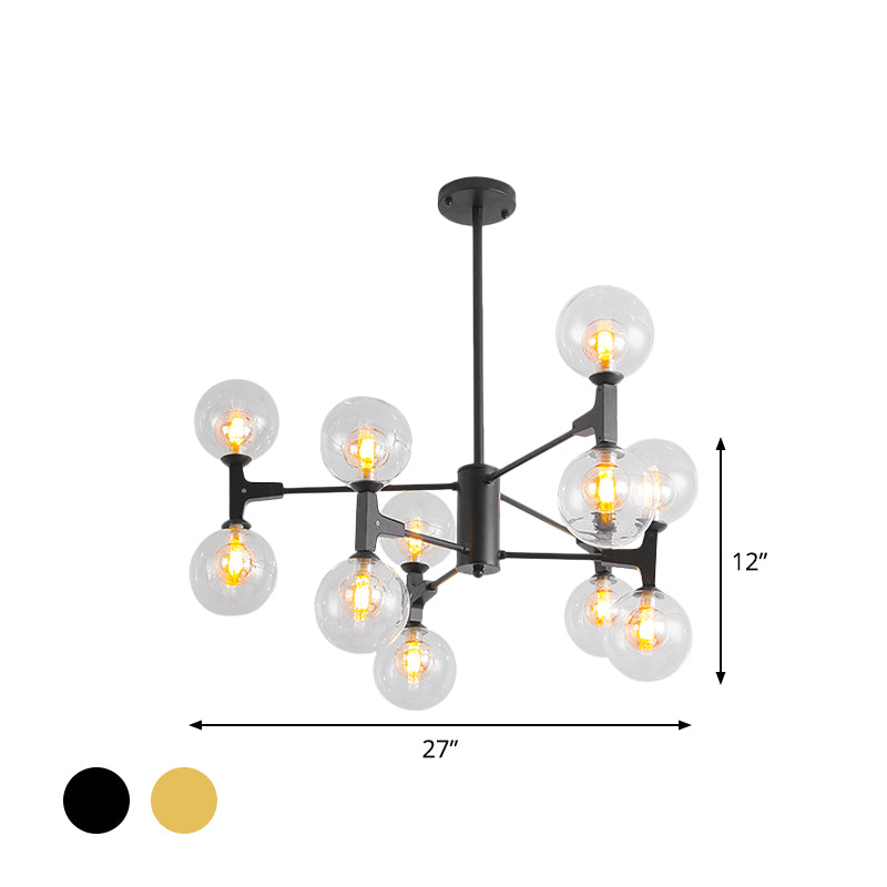 Modern Orb Shade Chandelier Amber/Cream Glass and Metal 12 Heads Pendant Lighting in Black/White for Restaurant Cafe Clearhalo 'Ceiling Lights' 'Chandeliers' 'Modern Chandeliers' 'Modern' Lighting' 1796504