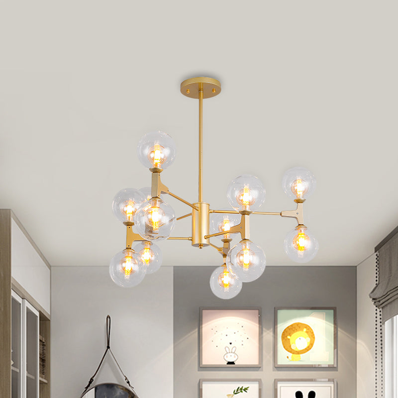 Modern Orb Shade Chandelier Amber/Cream Glass and Metal 12 Heads Pendant Lighting in Black/White for Restaurant Cafe Clearhalo 'Ceiling Lights' 'Chandeliers' 'Modern Chandeliers' 'Modern' Lighting' 1796506