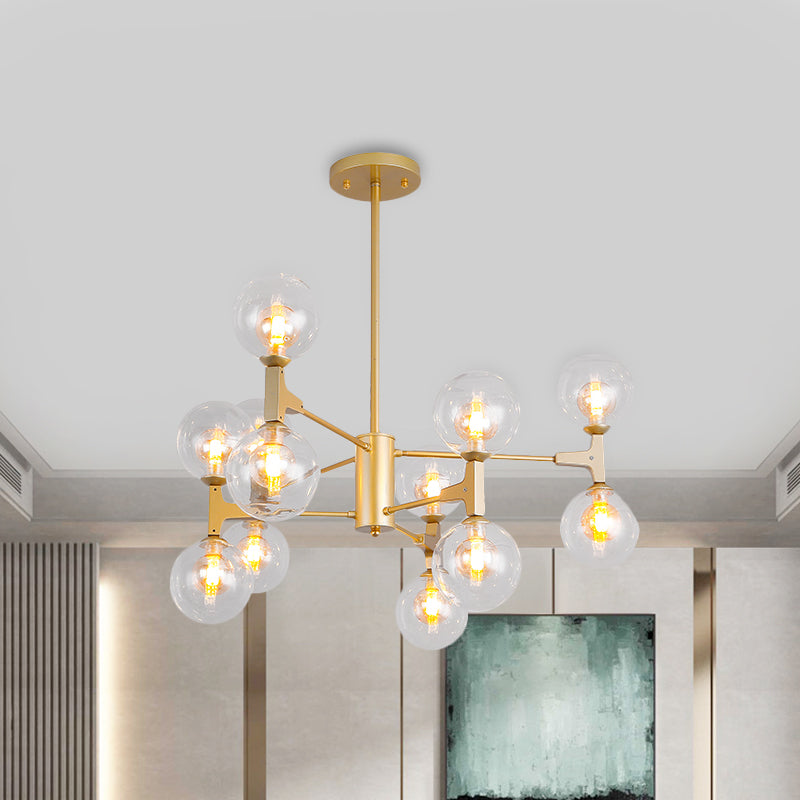 Modern Orb Shade Chandelier Amber/Cream Glass and Metal 12 Heads Pendant Lighting in Black/White for Restaurant Cafe Clearhalo 'Ceiling Lights' 'Chandeliers' 'Modern Chandeliers' 'Modern' Lighting' 1796507