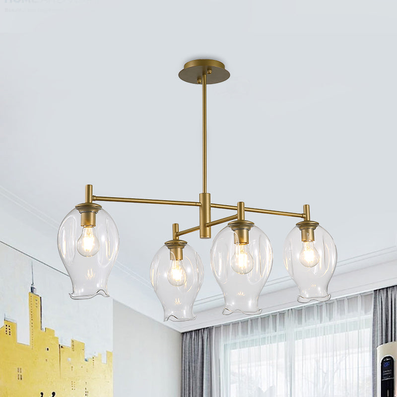 Clear Glass Bud Shade Chandelier Dining Room Hotel 4 Lights Modern Pendant Lighting Gold Clearhalo 'Ceiling Lights' 'Chandeliers' 'Modern Chandeliers' 'Modern' Lighting' 1796514