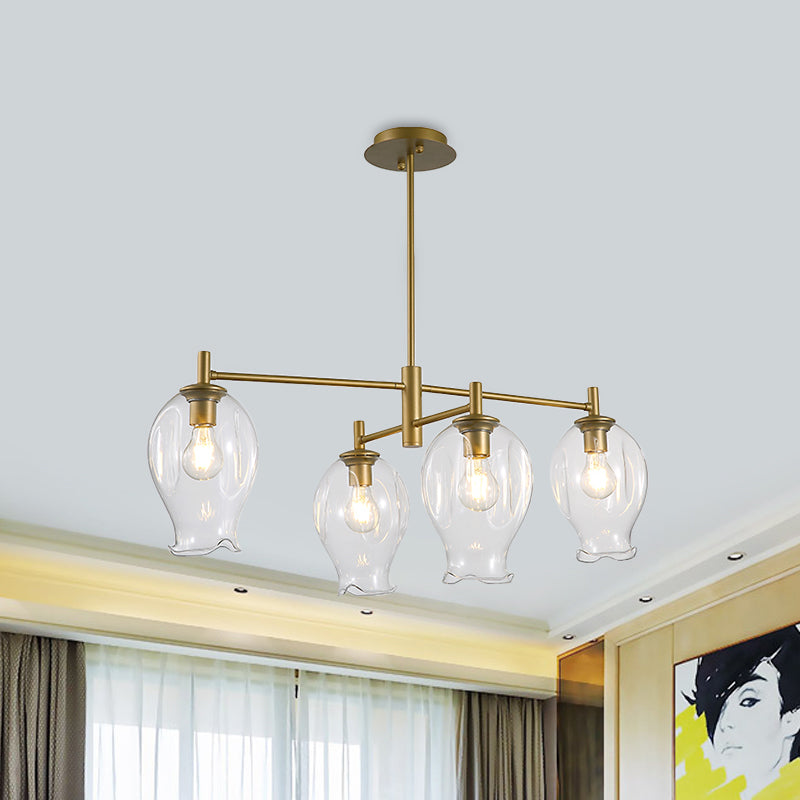 Clear Glass Bud Shade Chandelier Dining Room Hotel 4 Lights Modern Pendant Lighting Clearhalo 'Ceiling Lights' 'Chandeliers' 'Modern Chandeliers' 'Modern' Lighting' 1796515