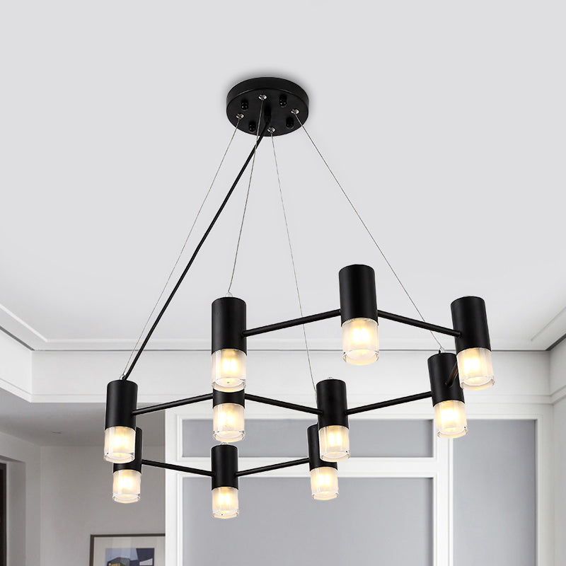 Modern Honeycomb Shaped Chandelier Metal Black Pendant Lighting for Hotel Living Room 10 Black Clearhalo 'Ceiling Lights' 'Chandeliers' 'Modern Chandeliers' 'Modern' Lighting' 1796523