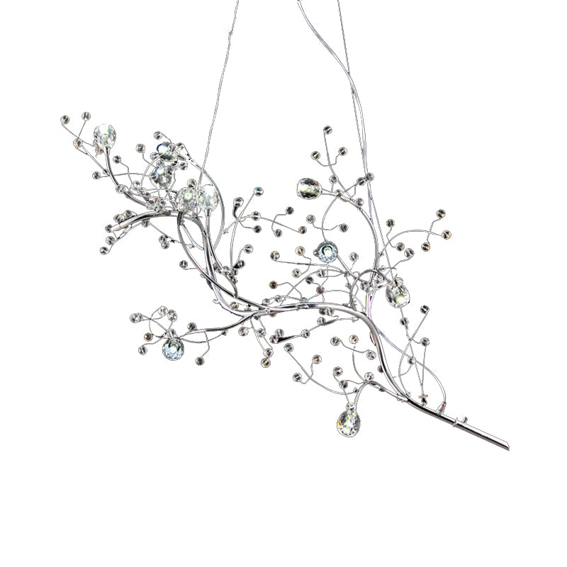 Metallic Thin Branch Chandelier with Crystal Bead 10 Lights Romantic Suspension Light for Boutique Clearhalo 'Ceiling Lights' 'Chandeliers' 'Modern Chandeliers' 'Modern' Lighting' 1796544