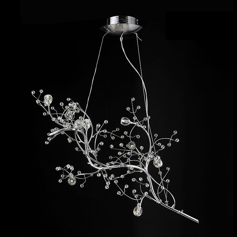 Metallic Thin Branch Chandelier with Crystal Bead 10 Lights Romantic Suspension Light for Boutique Clearhalo 'Ceiling Lights' 'Chandeliers' 'Modern Chandeliers' 'Modern' Lighting' 1796545