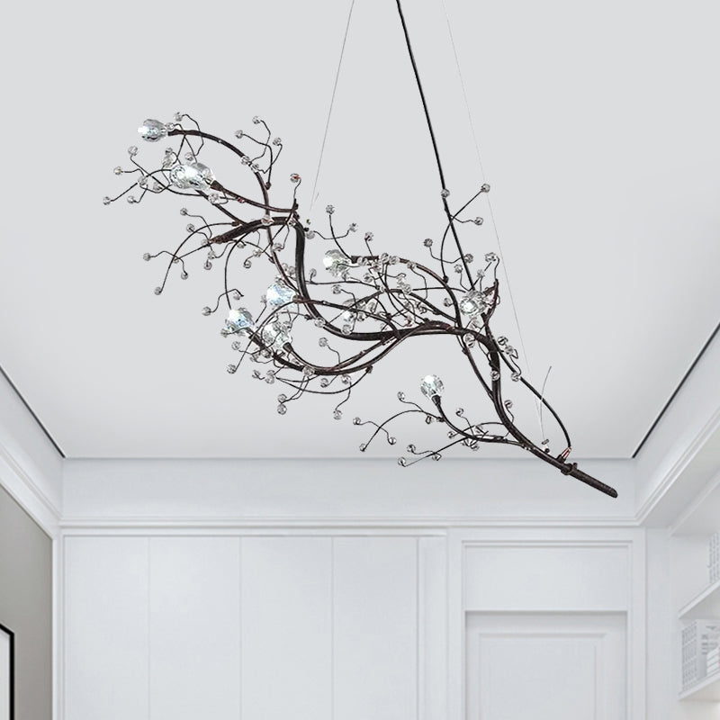 Metallic Thin Branch Chandelier with Crystal Bead 10 Lights Romantic Suspension Light for Boutique Clearhalo 'Ceiling Lights' 'Chandeliers' 'Modern Chandeliers' 'Modern' Lighting' 1796548