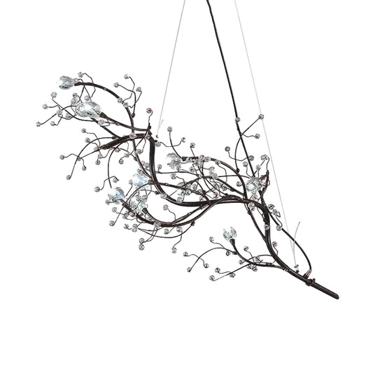 Metallic Thin Branch Chandelier with Crystal Bead 10 Lights Romantic Suspension Light for Boutique Clearhalo 'Ceiling Lights' 'Chandeliers' 'Modern Chandeliers' 'Modern' Lighting' 1796549