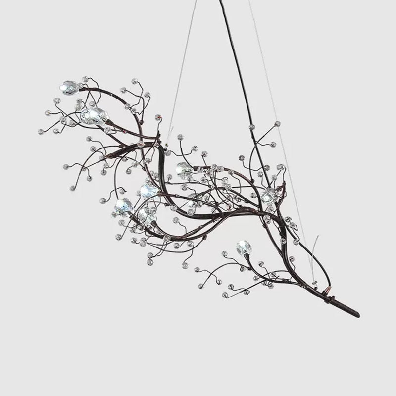 Metallic Thin Branch Chandelier with Crystal Bead 10 Lights Romantic Suspension Light for Boutique Clearhalo 'Ceiling Lights' 'Chandeliers' 'Modern Chandeliers' 'Modern' Lighting' 1796550