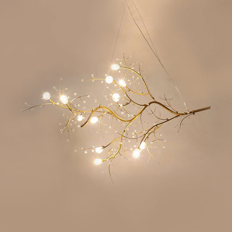 Metallic Thin Branch Chandelier with Crystal Bead 10 Lights Romantic Suspension Light for Boutique Clearhalo 'Ceiling Lights' 'Chandeliers' 'Modern Chandeliers' 'Modern' Lighting' 1796554