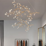 Romantic Plum Tree Chandelier with Crystal Flower 12 Lights Metallic Pendant Light in Gold for Cafe Clearhalo 'Ceiling Lights' 'Chandeliers' 'Modern Chandeliers' 'Modern' Lighting' 1796556