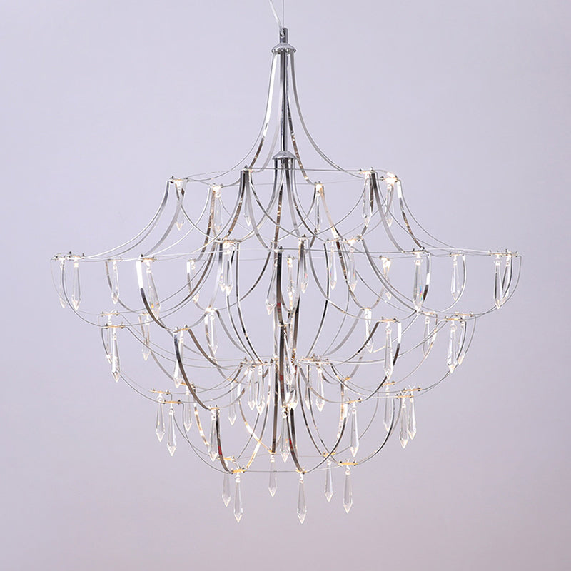 Creative Crystal Icicle Deco Chandelier Metal Chrome Finish Pendant Light for Living Room Villa Clearhalo 'Ceiling Lights' 'Chandeliers' 'Modern Chandeliers' 'Modern' Lighting' 1796562