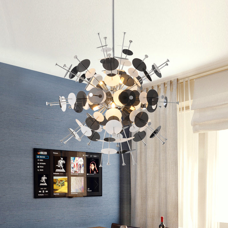 Multi Head Sphere Chandelier Modern Style Metal Hanging Light in Black/Gold with Small Panel for Coffee Shop Black 23.5" Clearhalo 'Ceiling Lights' 'Chandeliers' 'Modern Chandeliers' 'Modern' Lighting' 1796565