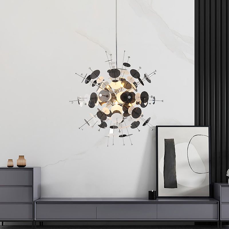 Multi Head Sphere Chandelier Modern Style Metal Hanging Light in Black/Gold with Small Panel for Coffee Shop Clearhalo 'Ceiling Lights' 'Chandeliers' 'Modern Chandeliers' 'Modern' Lighting' 1796566