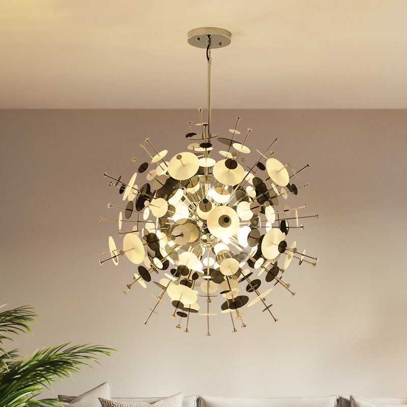 Multi Head Sphere Chandelier Modern Style Metal Hanging Light in Black/Gold with Small Panel for Coffee Shop Black 29" Clearhalo 'Ceiling Lights' 'Chandeliers' 'Modern Chandeliers' 'Modern' Lighting' 1796570