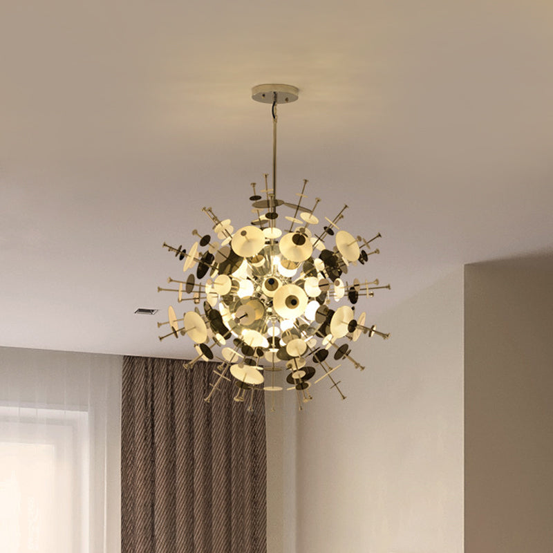 Multi Head Sphere Chandelier Modern Style Metal Hanging Light in Black/Gold with Small Panel for Coffee Shop Clearhalo 'Ceiling Lights' 'Chandeliers' 'Modern Chandeliers' 'Modern' Lighting' 1796571