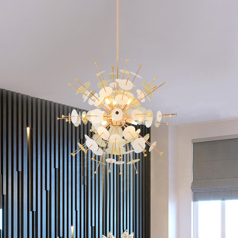 Multi Head Sphere Chandelier Modern Style Metal Hanging Light in Black/Gold with Small Panel for Coffee Shop Gold 23.5" Clearhalo 'Ceiling Lights' 'Chandeliers' 'Modern Chandeliers' 'Modern' Lighting' 1796575