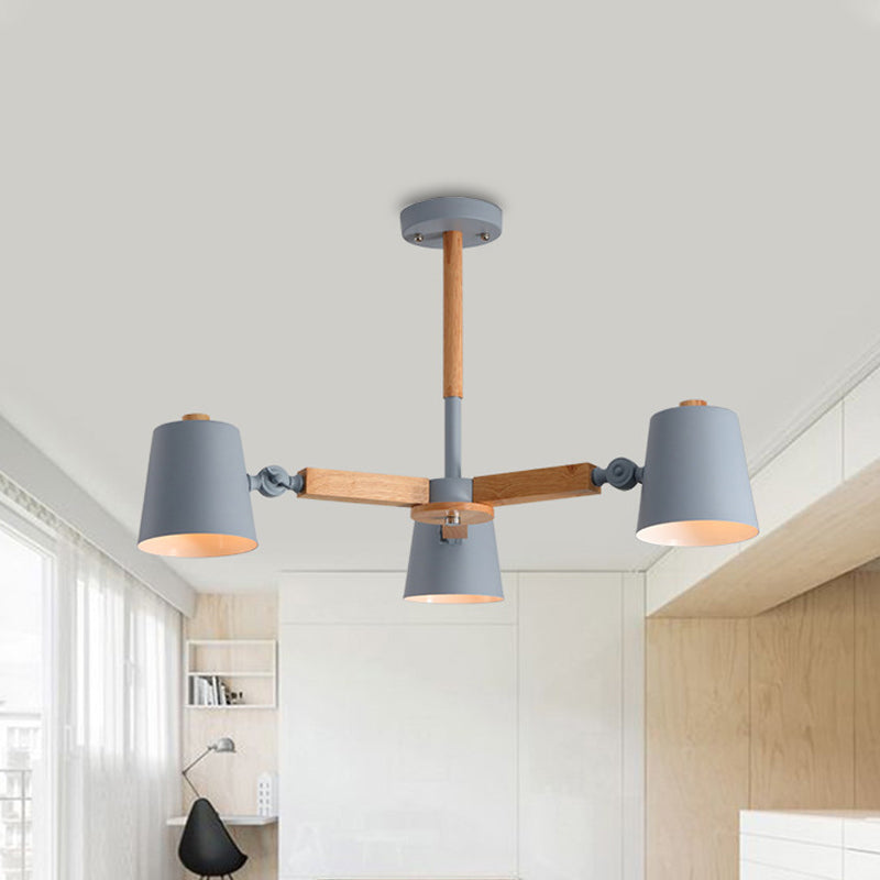 Coolie Shade Office Chandelier Metal and Wood Nordic Style Monochrome Green/Grey/White Pendant Light Clearhalo 'Ceiling Lights' 'Chandeliers' 'Modern Chandeliers' 'Modern' Lighting' 1796584