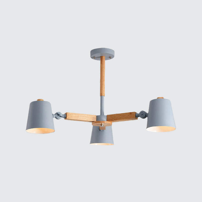 Coolie Shade Office Chandelier Metal and Wood Nordic Style Monochrome Green/Grey/White Pendant Light Clearhalo 'Ceiling Lights' 'Chandeliers' 'Modern Chandeliers' 'Modern' Lighting' 1796586