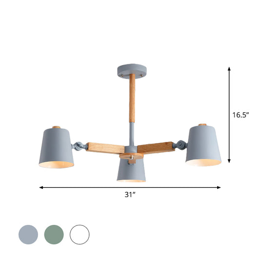 Coolie Shade Office Chandelier Metal and Wood Nordic Style Monochrome Green/Grey/White Pendant Light Clearhalo 'Ceiling Lights' 'Chandeliers' 'Modern Chandeliers' 'Modern' Lighting' 1796587