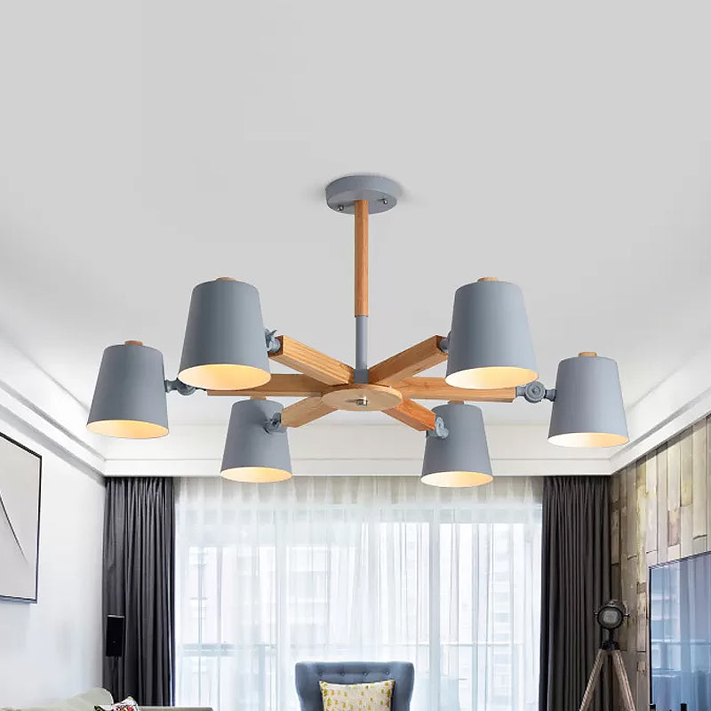 Coolie Shade Office Chandelier Metal and Wood Nordic Style Monochrome Green/Grey/White Pendant Light Clearhalo 'Ceiling Lights' 'Chandeliers' 'Modern Chandeliers' 'Modern' Lighting' 1796590