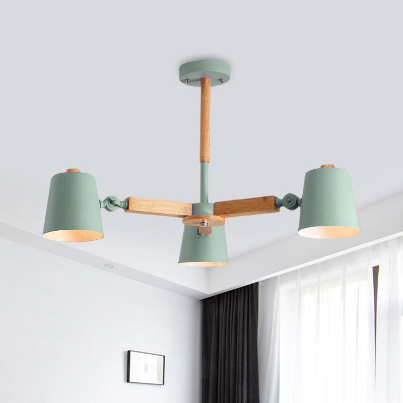 Coolie Shade Office Chandelier Metal and Wood Nordic Style Monochrome Green/Grey/White Pendant Light 3 Green Clearhalo 'Ceiling Lights' 'Chandeliers' 'Modern Chandeliers' 'Modern' Lighting' 1796593