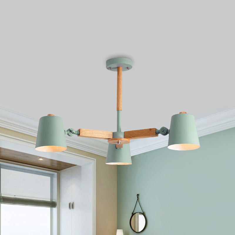 Coolie Shade Office Chandelier Metal and Wood Nordic Style Monochrome Green/Grey/White Pendant Light Clearhalo 'Ceiling Lights' 'Chandeliers' 'Modern Chandeliers' 'Modern' Lighting' 1796594