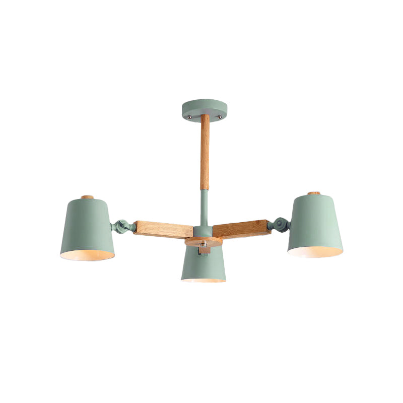 Coolie Shade Office Chandelier Metal and Wood Nordic Style Monochrome Green/Grey/White Pendant Light Clearhalo 'Ceiling Lights' 'Chandeliers' 'Modern Chandeliers' 'Modern' Lighting' 1796595