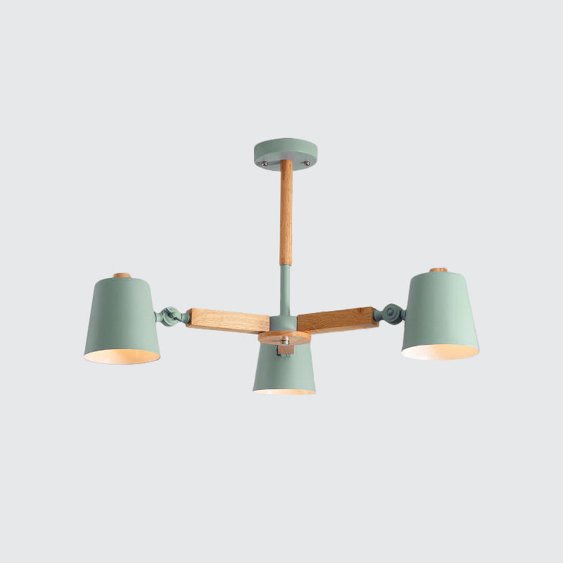 Coolie Shade Office Chandelier Metal and Wood Nordic Style Monochrome Green/Grey/White Pendant Light Clearhalo 'Ceiling Lights' 'Chandeliers' 'Modern Chandeliers' 'Modern' Lighting' 1796596