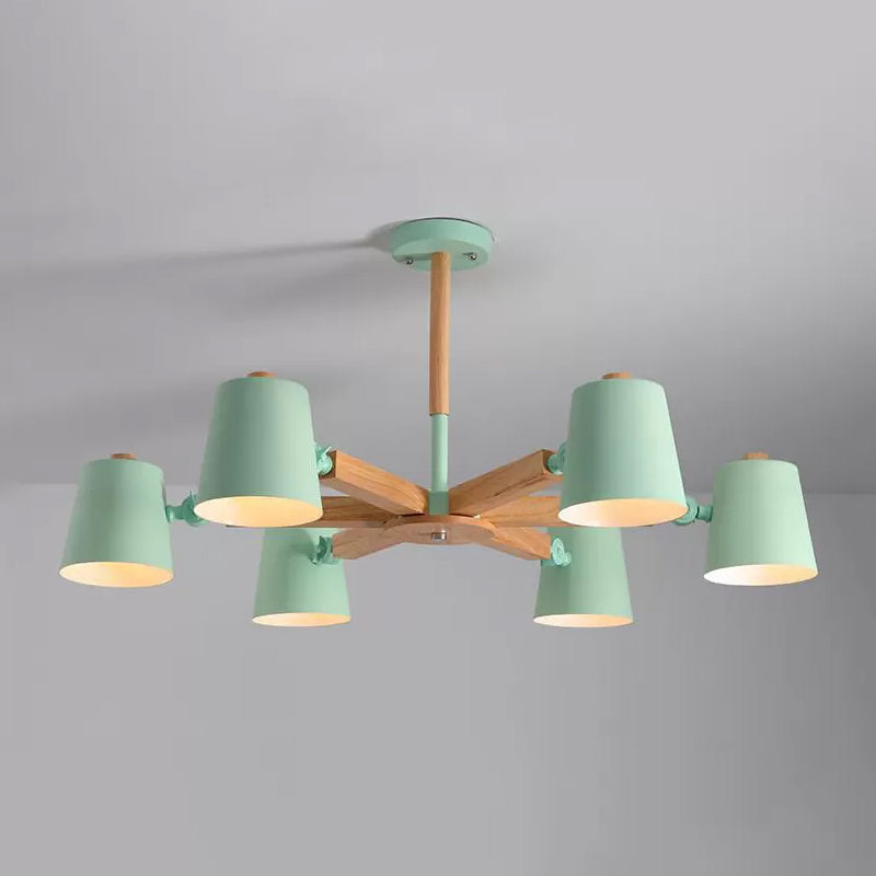 Coolie Shade Office Chandelier Metal and Wood Nordic Style Monochrome Green/Grey/White Pendant Light Clearhalo 'Ceiling Lights' 'Chandeliers' 'Modern Chandeliers' 'Modern' Lighting' 1796599