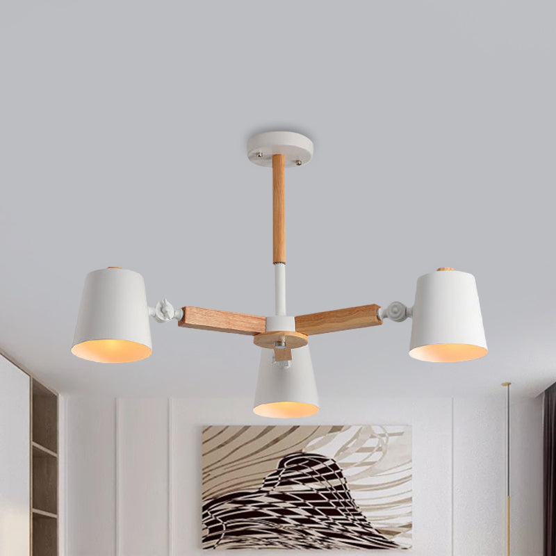 Coolie Shade Office Chandelier Metal and Wood Nordic Style Monochrome Green/Grey/White Pendant Light 3 White Clearhalo 'Ceiling Lights' 'Chandeliers' 'Modern Chandeliers' 'Modern' Lighting' 1796601