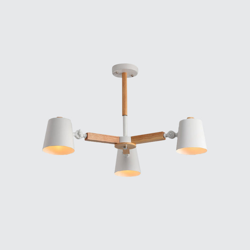 Coolie Shade Office Chandelier Metal and Wood Nordic Style Monochrome Green/Grey/White Pendant Light Clearhalo 'Ceiling Lights' 'Chandeliers' 'Modern Chandeliers' 'Modern' Lighting' 1796604