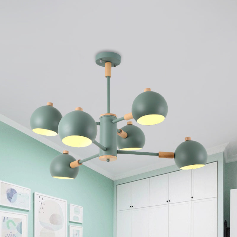 Globe Shade Living Room Chandelier Metal Multi-Head Nordic Pendant Lighting in Green/Grey/White 6 Green Clearhalo 'Ceiling Lights' 'Chandeliers' 'Modern Chandeliers' 'Modern' Lighting' 1796674