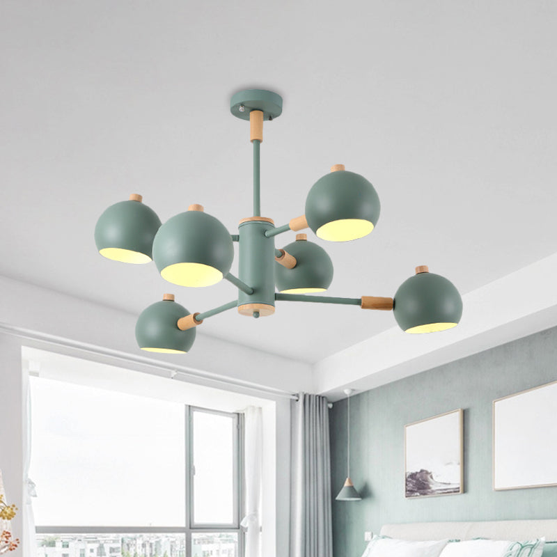 Globe Shade Living Room Chandelier Metal Multi-Head Nordic Pendant Lighting in Green/Grey/White Clearhalo 'Ceiling Lights' 'Chandeliers' 'Modern Chandeliers' 'Modern' Lighting' 1796675