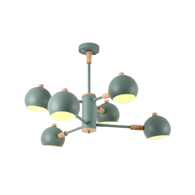 Globe Shade Living Room Chandelier Metal Multi-Head Nordic Pendant Lighting in Green/Grey/White Clearhalo 'Ceiling Lights' 'Chandeliers' 'Modern Chandeliers' 'Modern' Lighting' 1796676