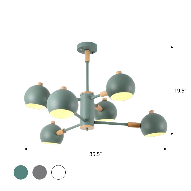 Globe Shade Living Room Chandelier Metal Multi-Head Nordic Pendant Lighting in Green/Grey/White Clearhalo 'Ceiling Lights' 'Chandeliers' 'Modern Chandeliers' 'Modern' Lighting' 1796678