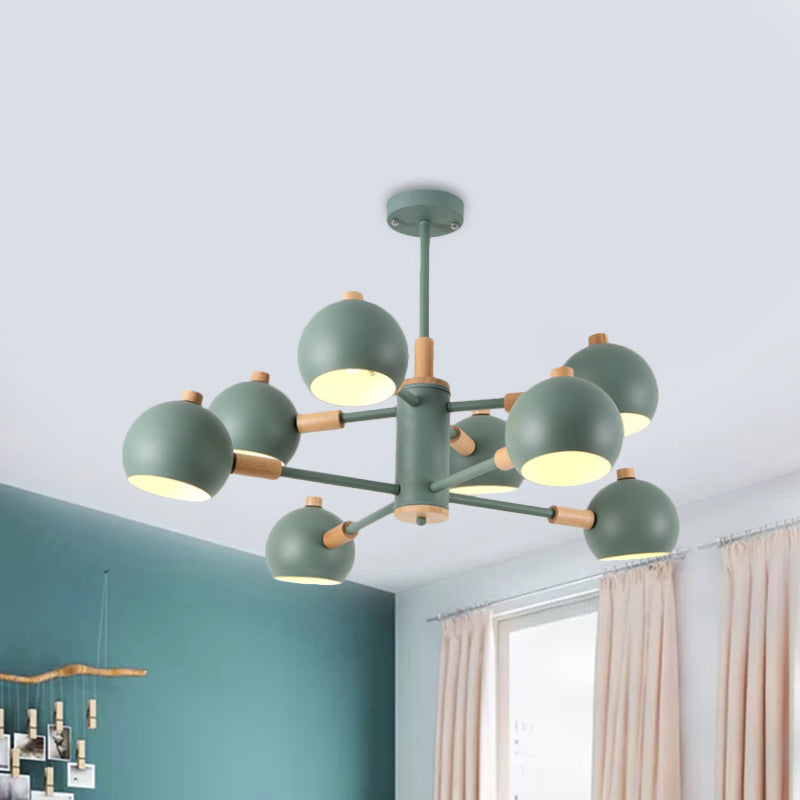 Globe Shade Living Room Chandelier Metal Multi-Head Nordic Pendant Lighting in Green/Grey/White 8 Green Clearhalo 'Ceiling Lights' 'Chandeliers' 'Modern Chandeliers' 'Modern' Lighting' 1796679