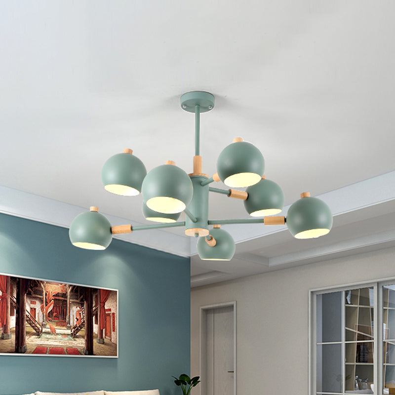 Globe Shade Living Room Chandelier Metal Multi-Head Nordic Pendant Lighting in Green/Grey/White Clearhalo 'Ceiling Lights' 'Chandeliers' 'Modern Chandeliers' 'Modern' Lighting' 1796680