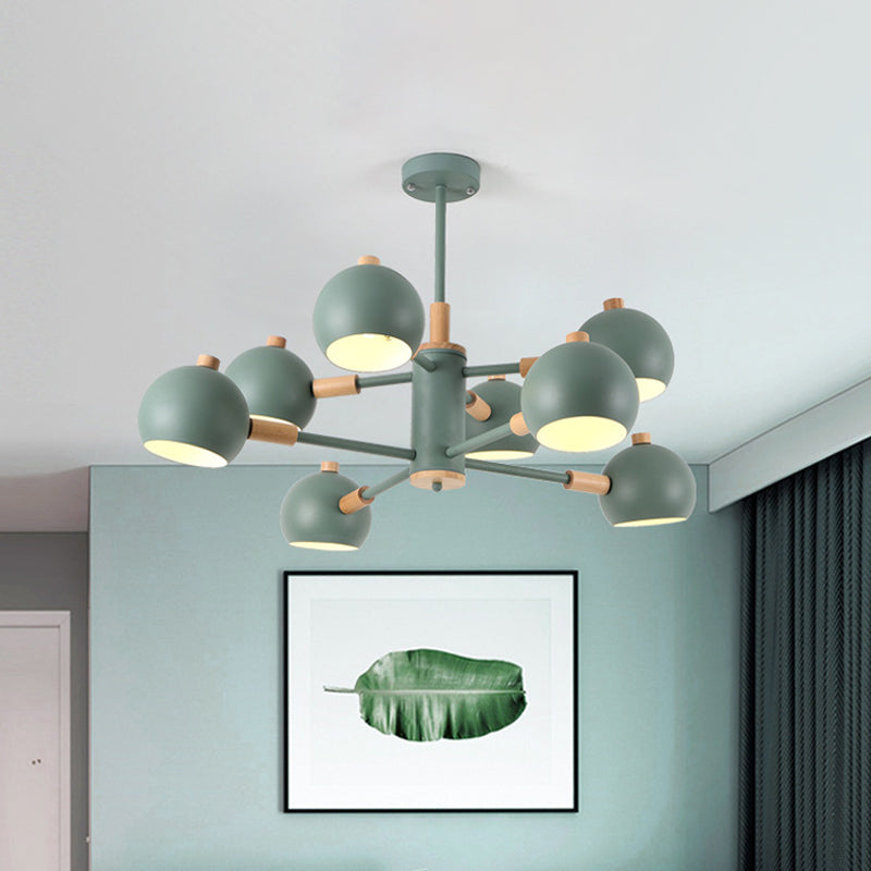 Globe Shade Living Room Chandelier Metal Multi-Head Nordic Pendant Lighting in Green/Grey/White Clearhalo 'Ceiling Lights' 'Chandeliers' 'Modern Chandeliers' 'Modern' Lighting' 1796681