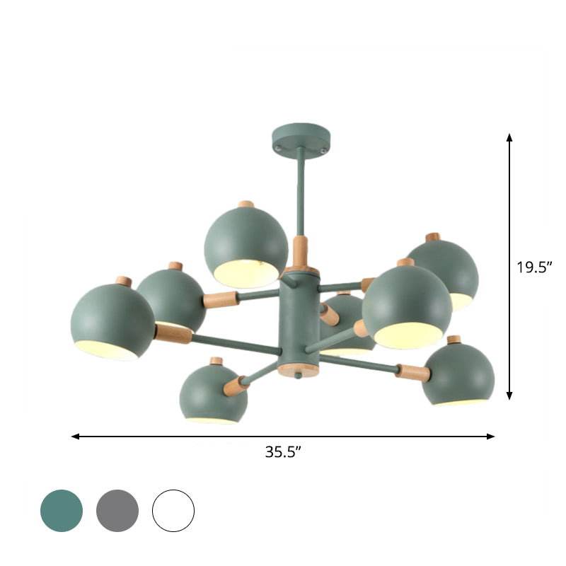 Globe Shade Living Room Chandelier Metal Multi-Head Nordic Pendant Lighting in Green/Grey/White Clearhalo 'Ceiling Lights' 'Chandeliers' 'Modern Chandeliers' 'Modern' Lighting' 1796683