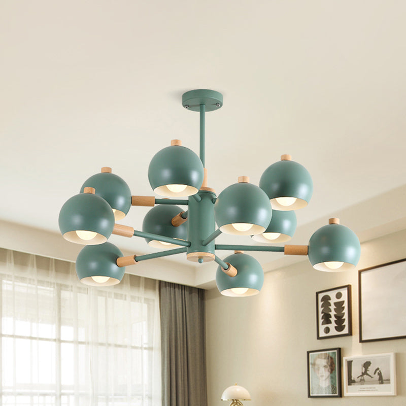 Globe Shade Living Room Chandelier Metal Multi-Head Nordic Pendant Lighting in Green/Grey/White 10 Green Clearhalo 'Ceiling Lights' 'Chandeliers' 'Modern Chandeliers' 'Modern' Lighting' 1796684