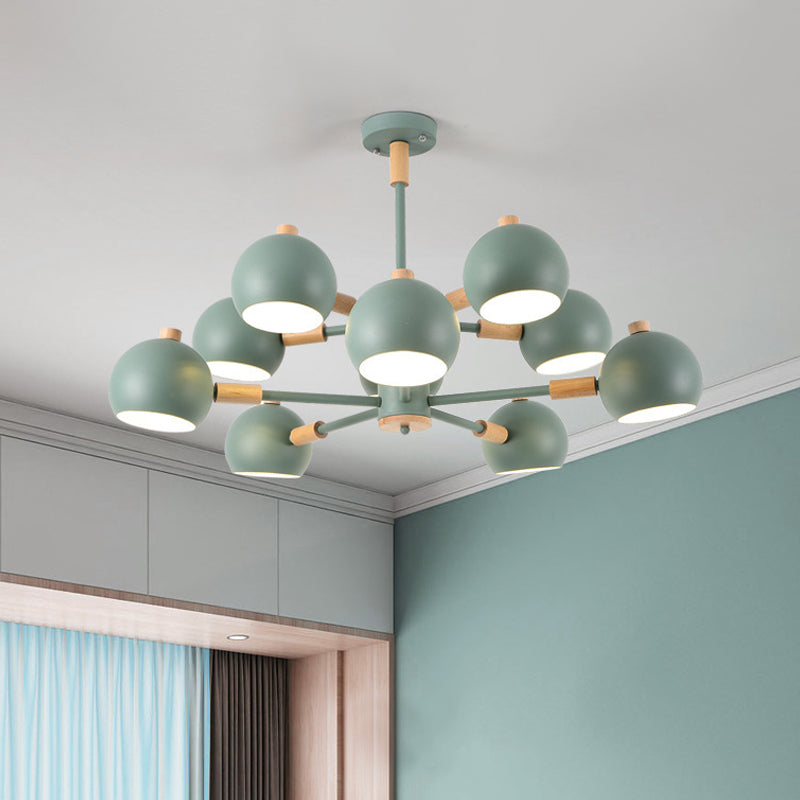 Globe Shade Living Room Chandelier Metal Multi-Head Nordic Pendant Lighting in Green/Grey/White Clearhalo 'Ceiling Lights' 'Chandeliers' 'Modern Chandeliers' 'Modern' Lighting' 1796685