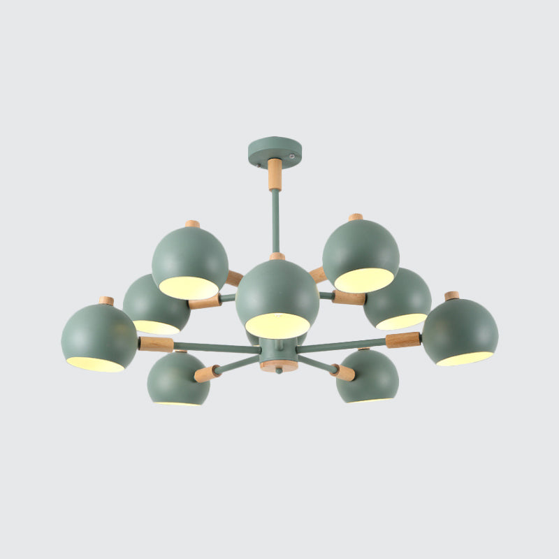 Globe Shade Living Room Chandelier Metal Multi-Head Nordic Pendant Lighting in Green/Grey/White Clearhalo 'Ceiling Lights' 'Chandeliers' 'Modern Chandeliers' 'Modern' Lighting' 1796687