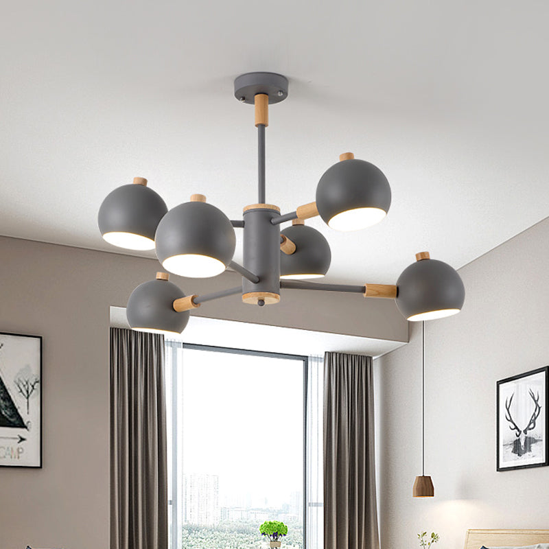 Globe Shade Living Room Chandelier Metal Multi-Head Nordic Pendant Lighting in Green/Grey/White Clearhalo 'Ceiling Lights' 'Chandeliers' 'Modern Chandeliers' 'Modern' Lighting' 1796690