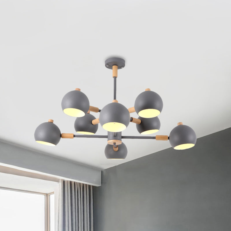 Globe Shade Living Room Chandelier Metal Multi-Head Nordic Pendant Lighting in Green/Grey/White Clearhalo 'Ceiling Lights' 'Chandeliers' 'Modern Chandeliers' 'Modern' Lighting' 1796693