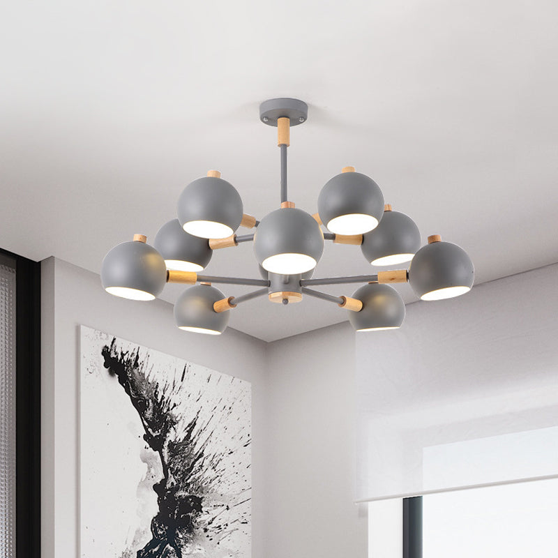 Globe Shade Living Room Chandelier Metal Multi-Head Nordic Pendant Lighting in Green/Grey/White Clearhalo 'Ceiling Lights' 'Chandeliers' 'Modern Chandeliers' 'Modern' Lighting' 1796697