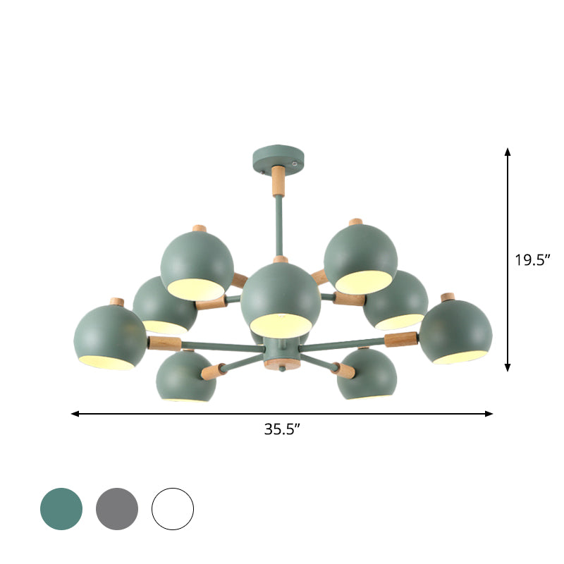 Globe Shade Living Room Chandelier Metal Multi-Head Nordic Pendant Lighting in Green/Grey/White Clearhalo 'Ceiling Lights' 'Chandeliers' 'Modern Chandeliers' 'Modern' Lighting' 1796698